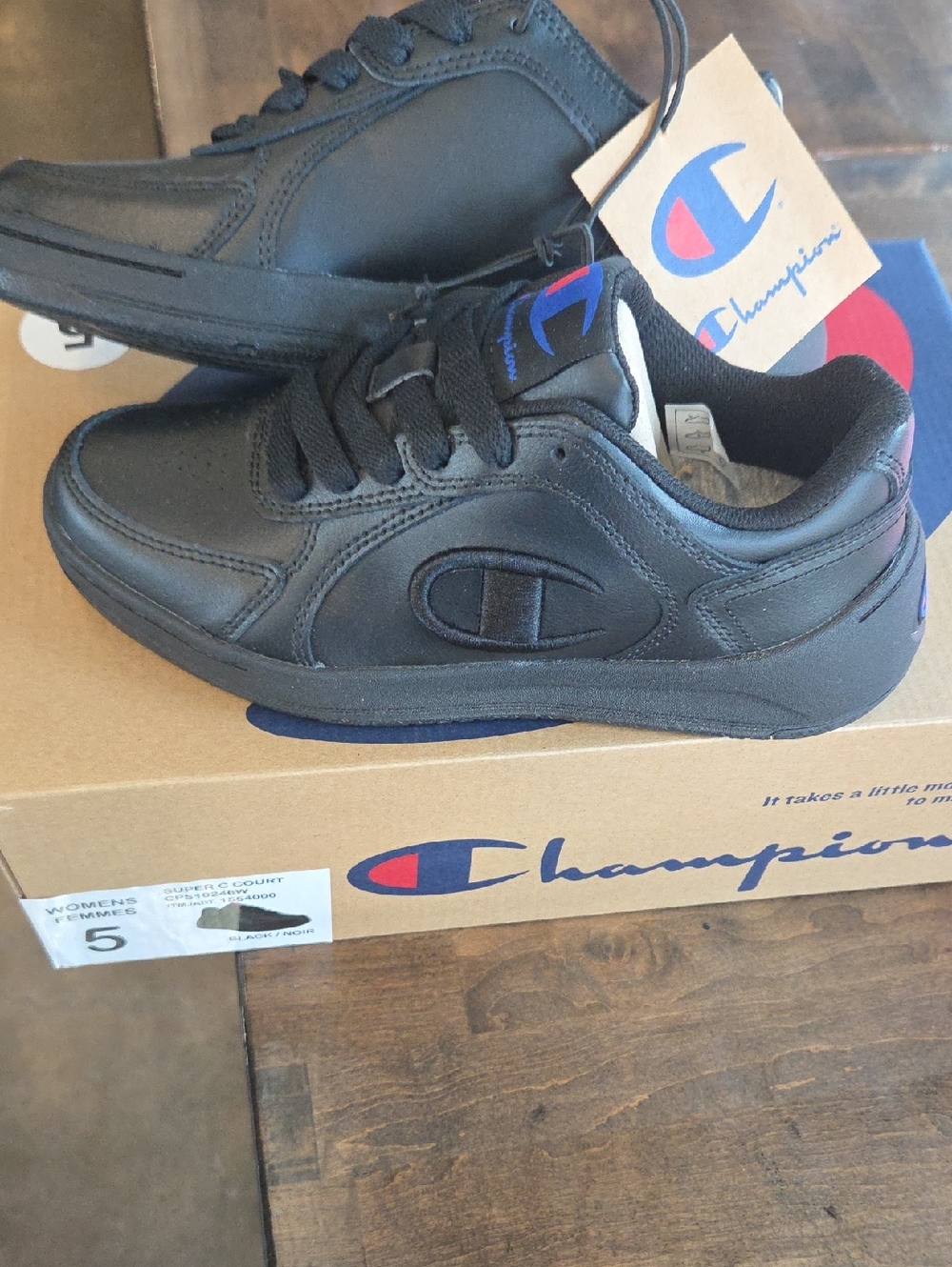 Champion Size 5 Women's NEW Black Low-Top Leather Sneakers